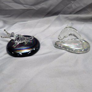 Glass Art Mini Sculptures - Crocodile and Dolphin -- Set of 2 -- Super Cute!